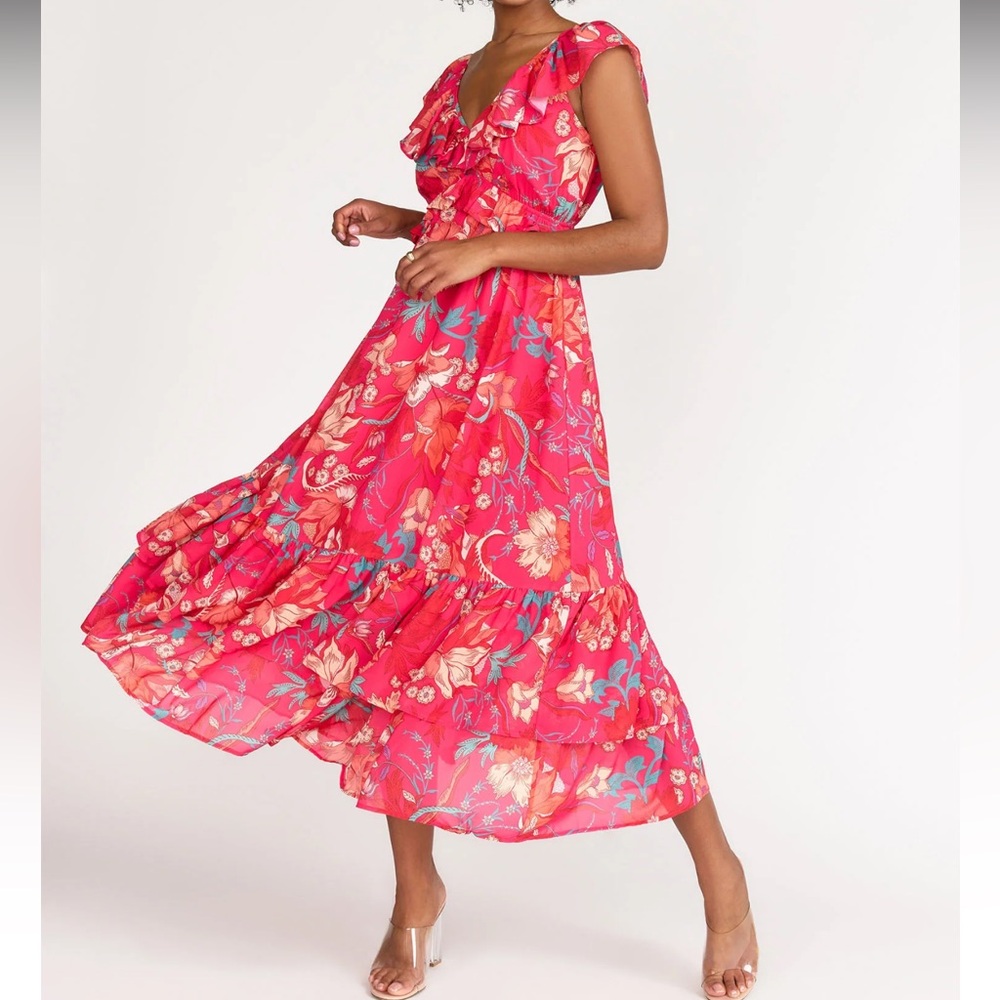 NWT Flying Tomato floral red maxi dress with ruffles size large